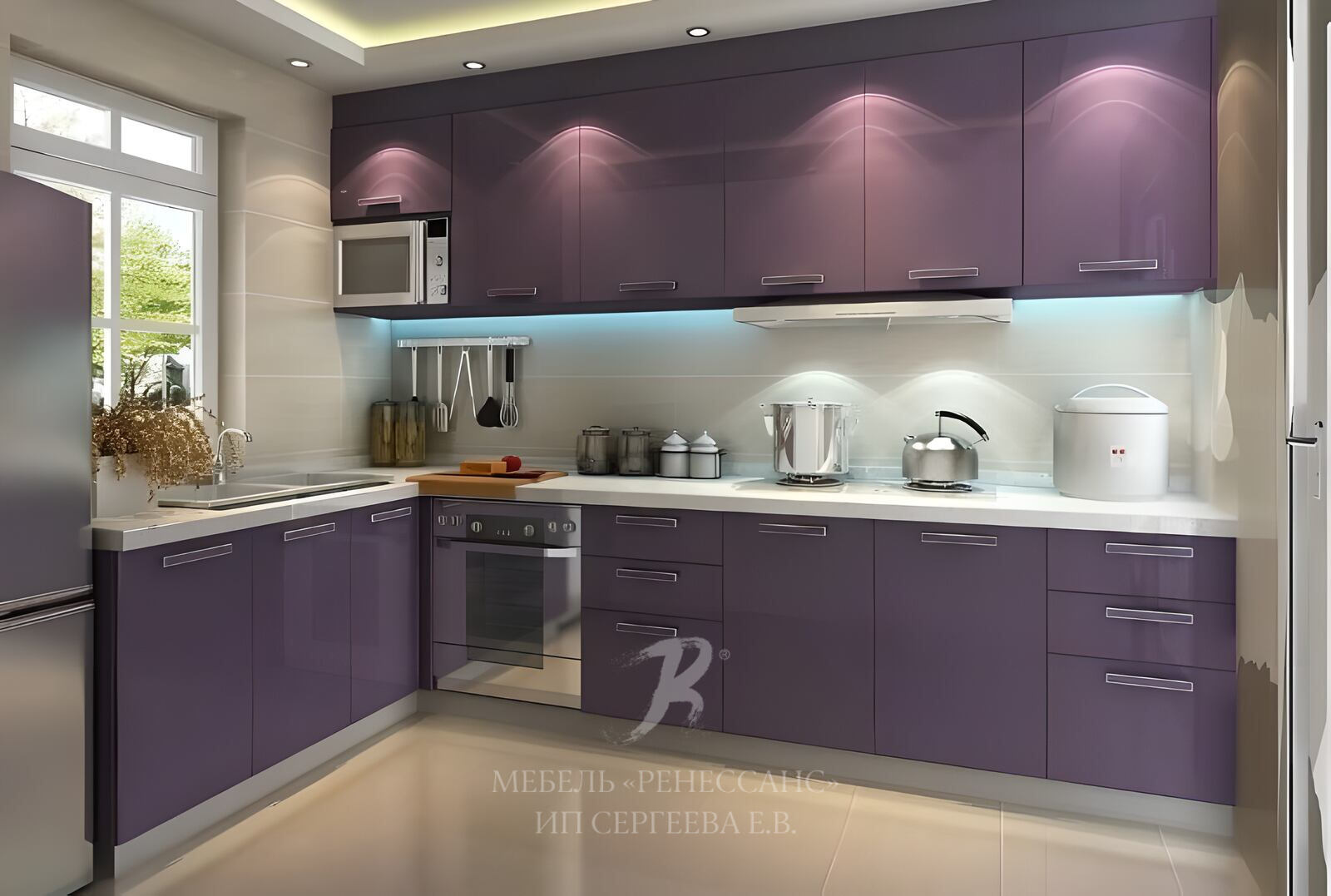 Кухонный гарнитур дизайн 2024. Кухня в сиреневых тонах. Красивый кухонный гарнитур. Кухня в фиолетовых оттенках. Кухня в фиолетовом цвете.